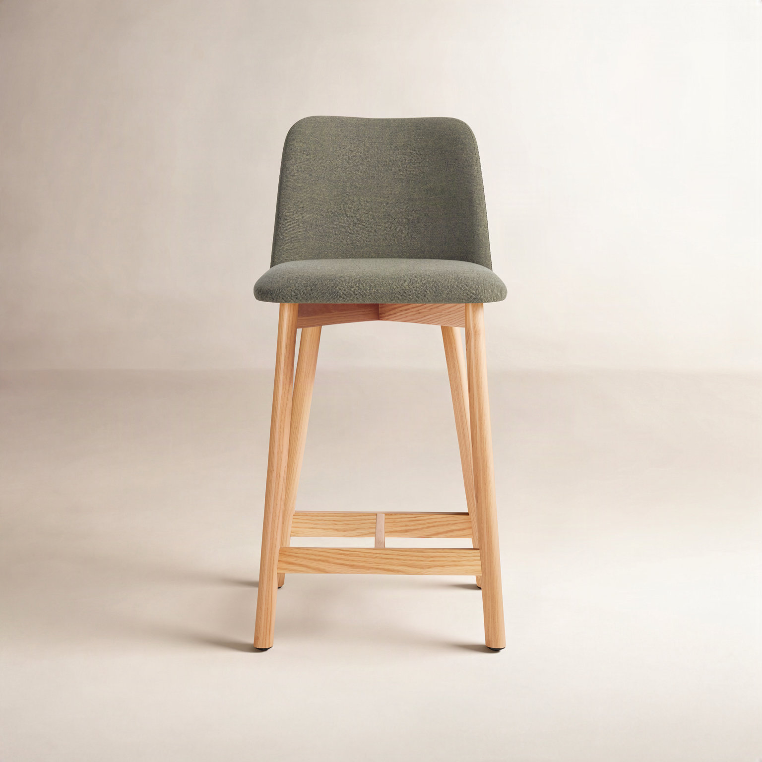 Chip Bar and Counter Stool, White Oak, Bar Stool (31" Seat Height), Toohey Olive Plainweave