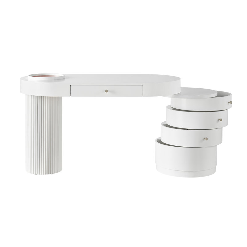White Oval Desk with Fluted Column and Drawers