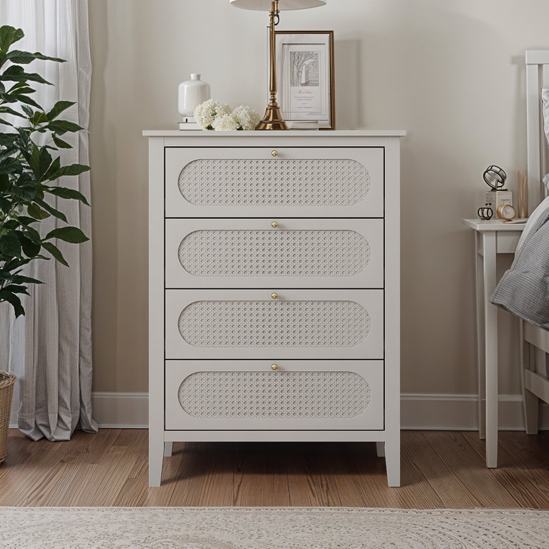 Arthen Rattan 4 Drawer Chest of Drawer, Light Grey