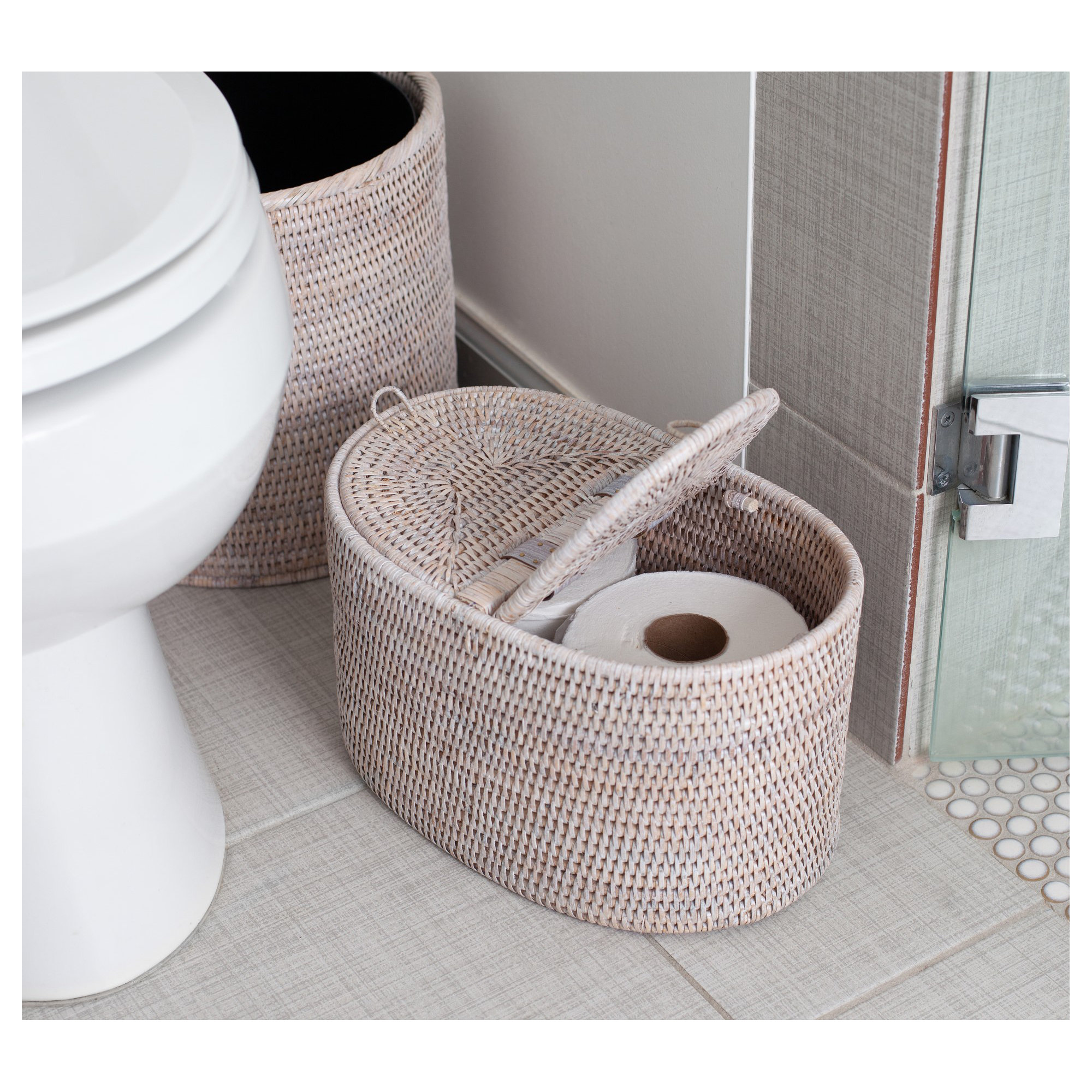 Bathroom Storage Container, White Wash