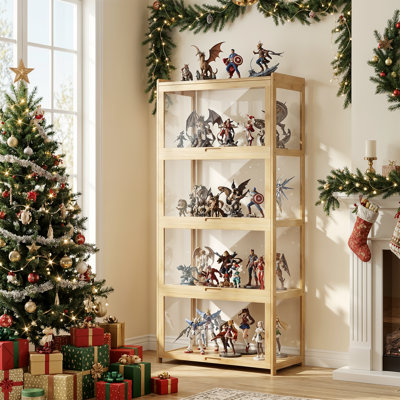 4-Tier Display Cabinet With Flip Up Door, Curio Cabinet Collection Display Shelf Showcase Bookcase by Rebrilliant