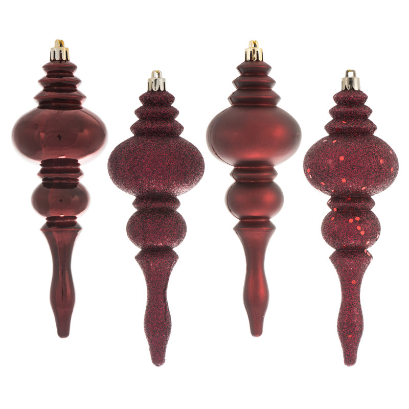 7" 4-Finish Finial Ornament, Burgundy