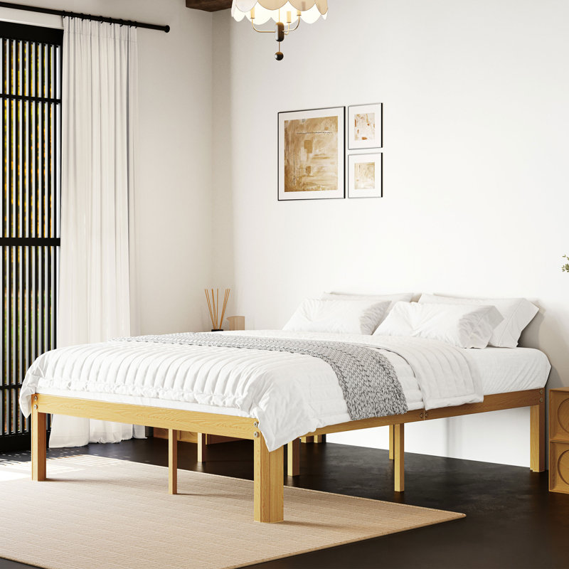 14" King Size  Heavy Duty Metal Bed Frame with Wood Pattern, Noise Free Platform Bed with Steel Slats & Underbed Storage, No Box Spring Needed