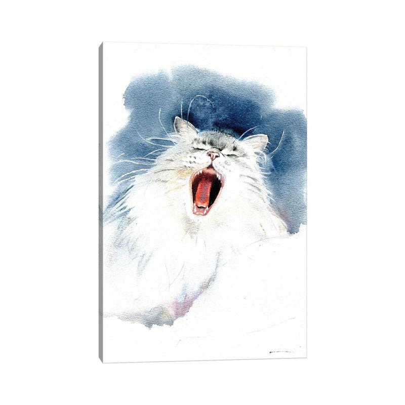 «Yawning Cat» par Marina Ignatova, reproduction d'art sur toile tendue, H 18 po x l 12 po x P 1,5 po