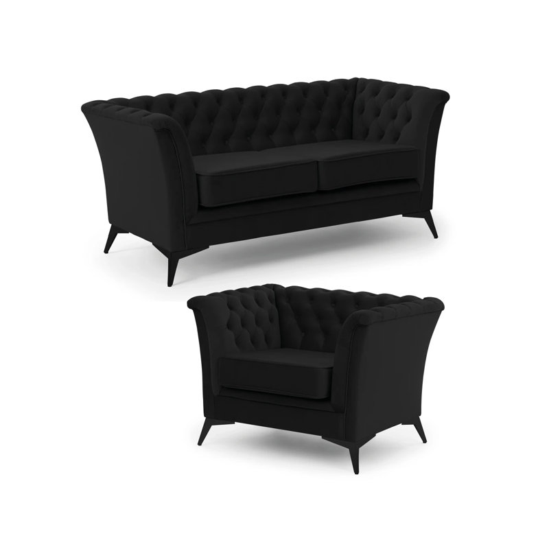 Whitby 2 - Piece Velvet Living Room Set, Black, Black