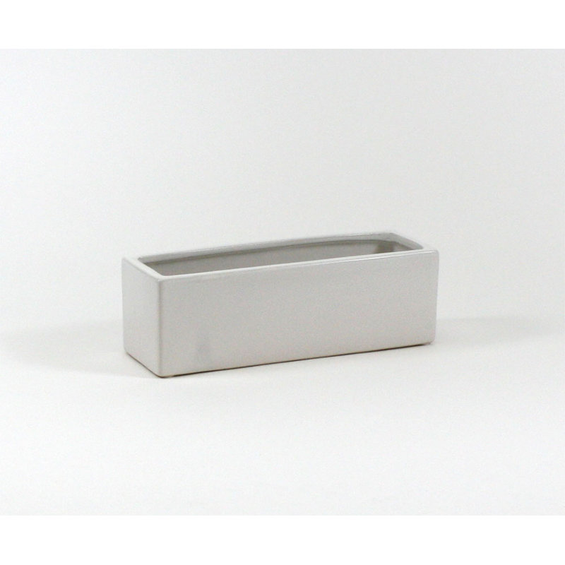 Vase de table rectangulaire long en céramique, H 4 po x l 12 po x p 4 po, Blanc