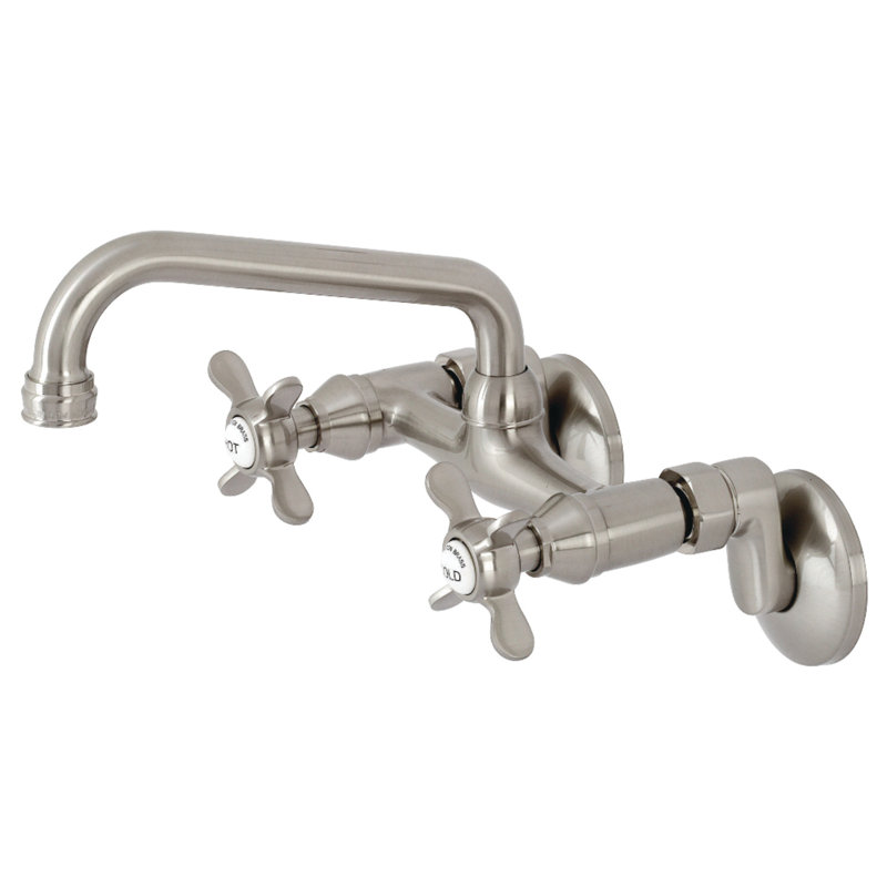 Kingston Brass Essex Double-Handle 2-Hole Wall-Mount Bridge Kitchen Faucet, Brushed Nickel