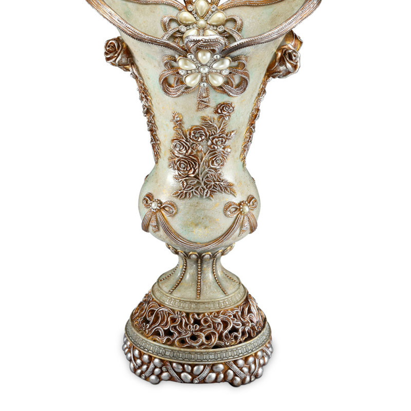 Vintage Rose Polyresin Decorative Table Vase with Faux Pearls