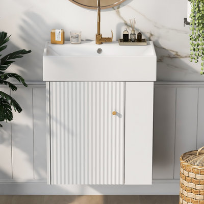 Modern Floating Bathroom Vanity 21.6Inch - Ceramic Basin, Right Storage, Dazzling Bath With Basin 21.6" Modern, Small Fit