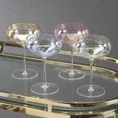 Audrey 4-Piece Set Hand Etched Coupe Glasses