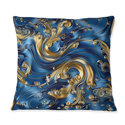 Gold Blue Glam Waves - Gold Throw Pillow