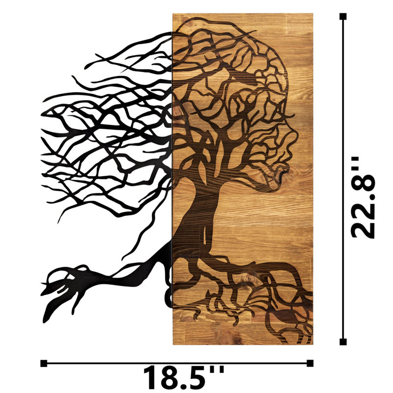 Elegant Decorative Wooden Wall Accessory, Black & Walnut, 18.5 x 22.8 inches | 100% Metal Frame (Thickness: 0.05 inches) & 100% Wooden Base (Thickness: 1.2 inches) | Stylish Home Decor for Any Room