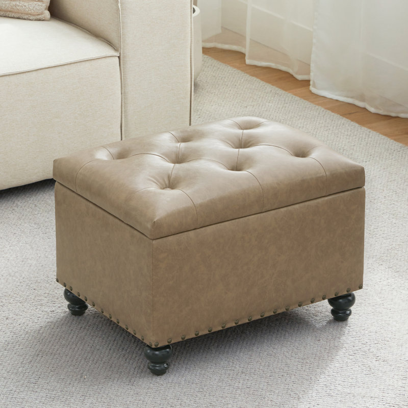 23.6" W Rectangle Upholstered Storage Ottoman, Taupe Brown