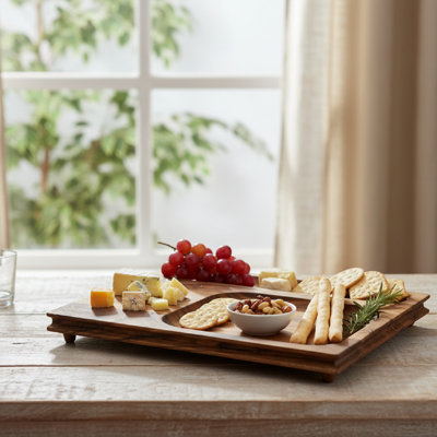 Marlee Acacia Wooden Sectioned Serving Tray W/ Feet
