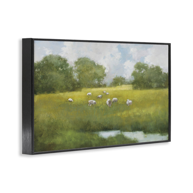«Sun Grazing Sheep», estampe numérique par Julia Purinton, Giclée encadrée noir minuit, H 20 po x l 30 po