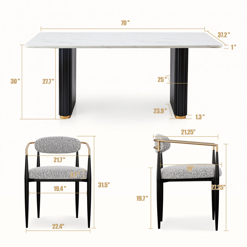 Ensemble de table de salle à manger à double piédestal Velora, Ensemble de cinq pièces : table, quatre chaises, Gris