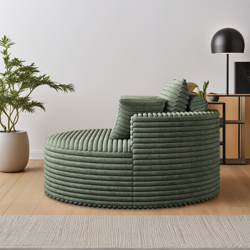 Fauteuil demi-tonneau 50 po, Velours côtelé vert