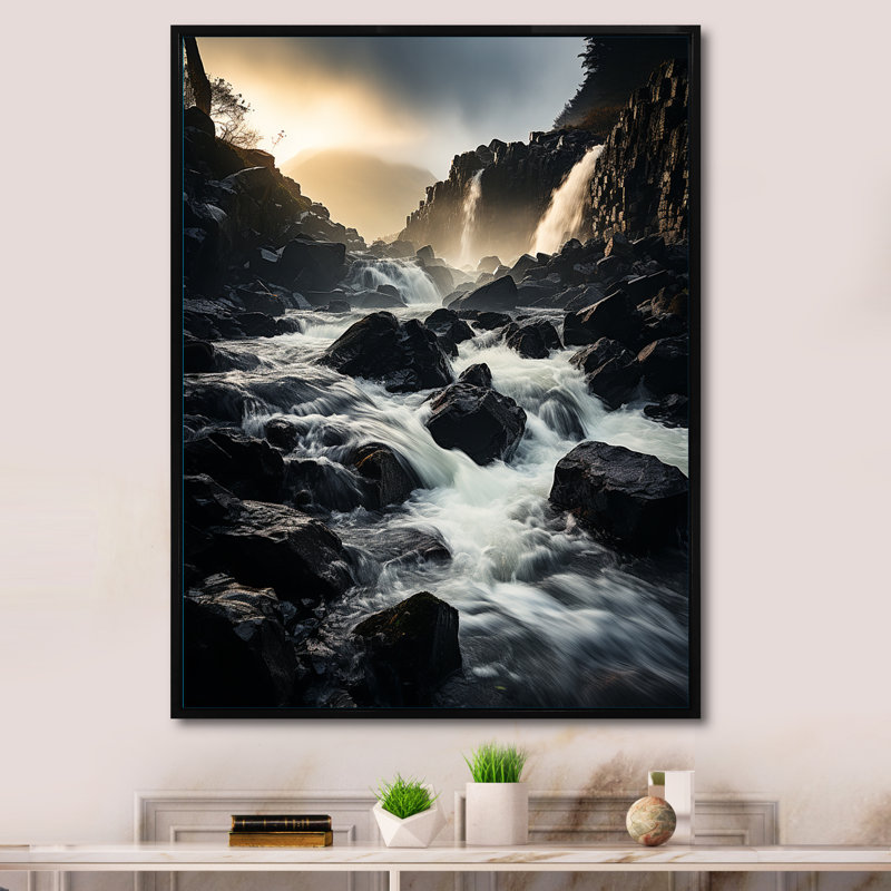 " Waterfall Majestic Plunge ", Black Floater Framed, 40" H x 30" W x 1.5" D