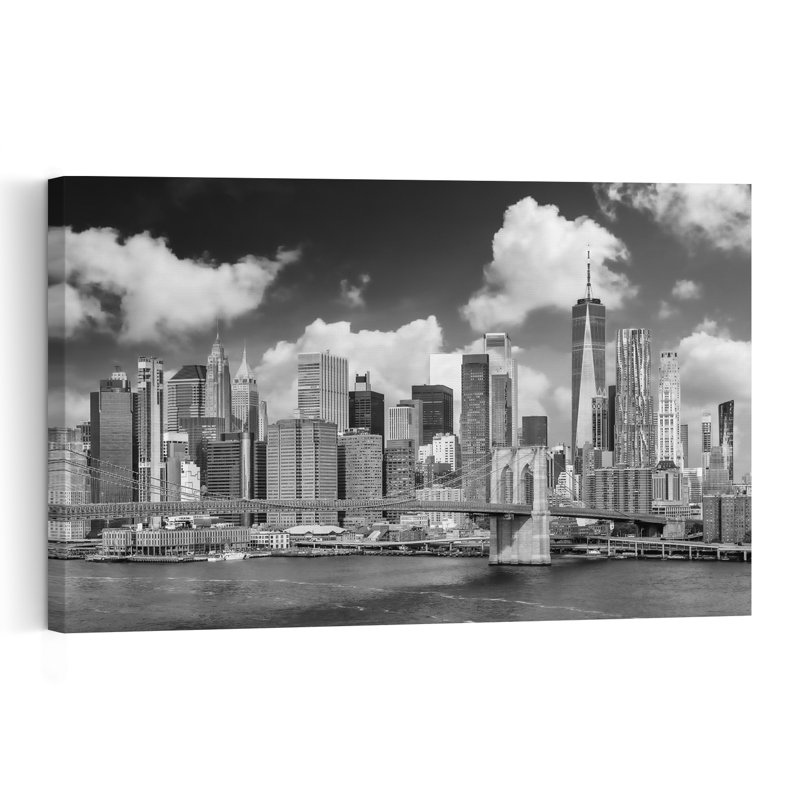 Affiche murale représentant une silhouette urbaine spectaculaire et un pont, style classique abstrait et dramatique.