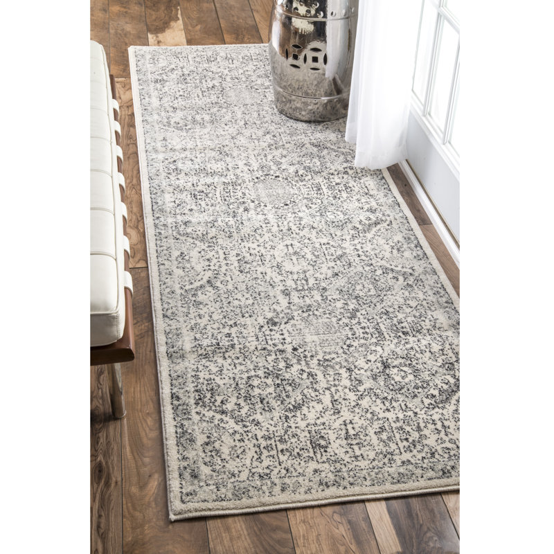 Asmin Medallion Area Rug for Living Room Bedroom Dining Room Kitchen, Grey/Ivory, Runner 2'6" x 10'