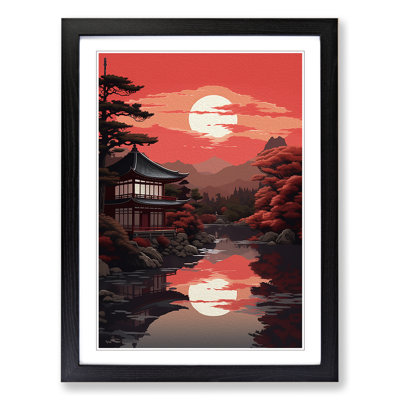 Japanese Sunset Classicism - Single Picture Frame Print on Wood