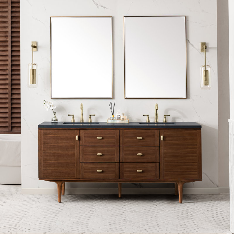 Curiel Double Bathroom Vanity Set, Charcoal Soapstone, 8" Widespread, 72"