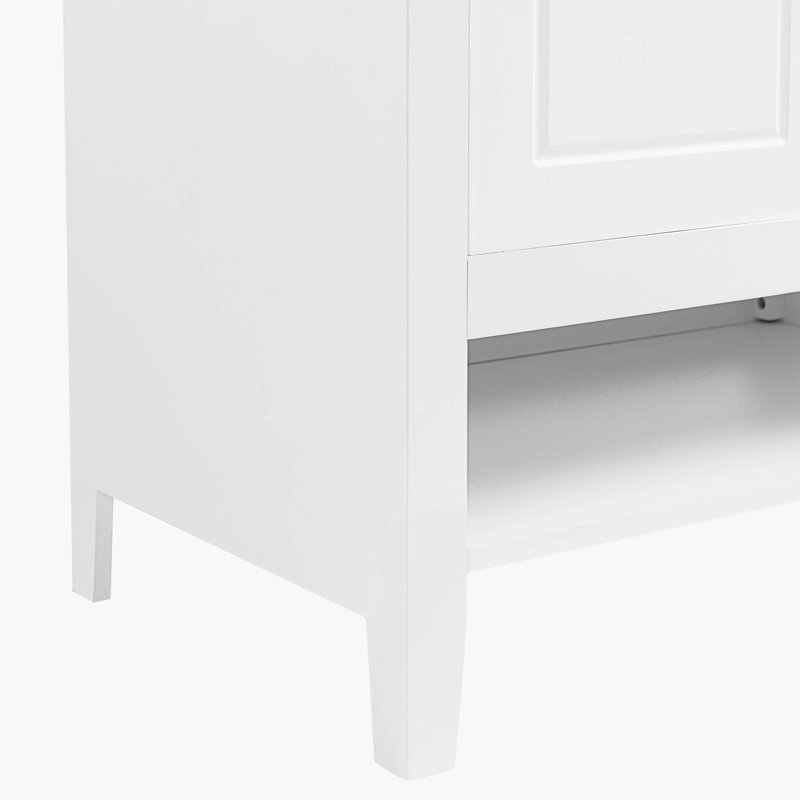 30" White Wood Freestanding Single Sink Bath Vanity with Ceramic Top