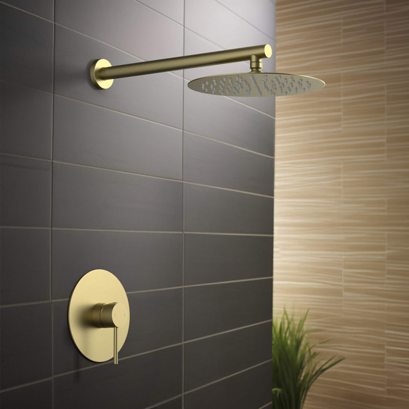 Dual Function Complete Shower System with Rough in-Valve, Brushed Gold