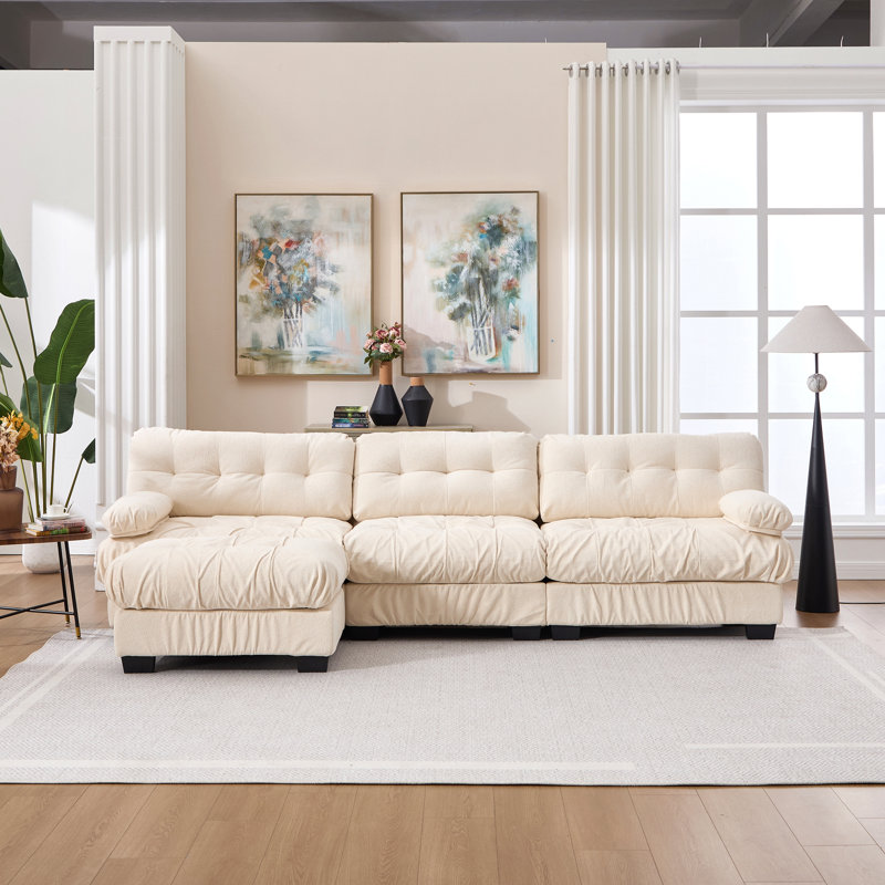 Canapé modulaire modulaire, canapé Cloud, canapé en L avec repose-pieds mobile, sièges profonds modernes pour le salon, canapé 3 places surdimensionné, canapés confortables en flanelle pour chambre à coucher, 5 coussins