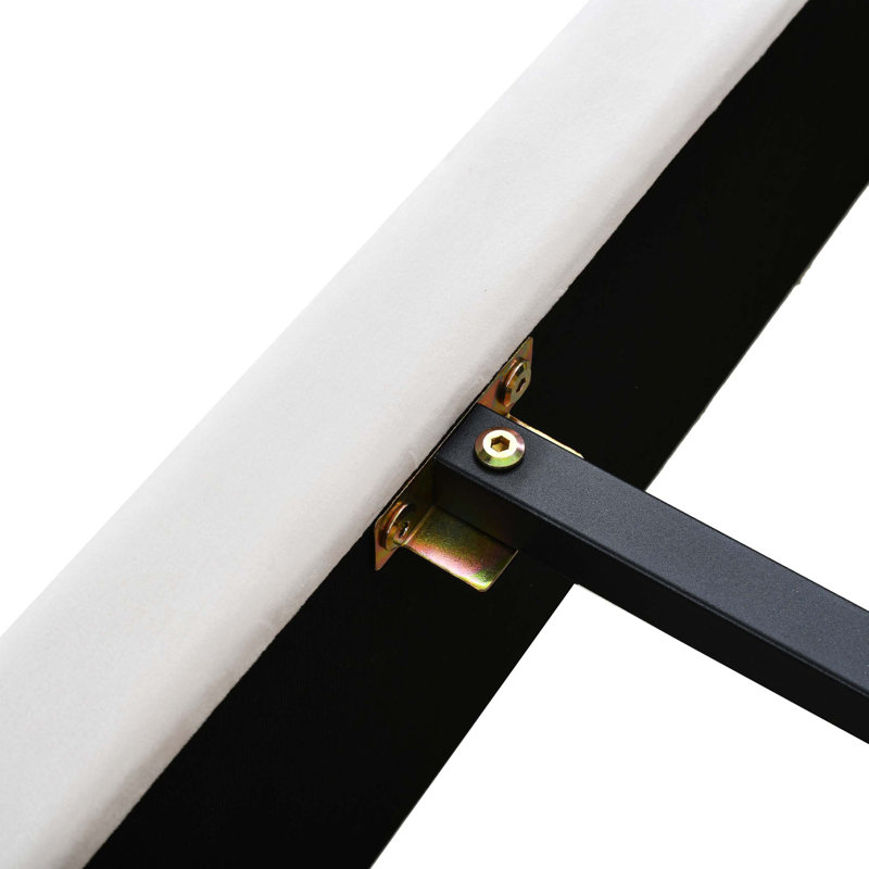 Lit plateforme tapissier, deux prises et ports de charge USB des deux côtés, deux coussins de chevet, tablettes de rangement, velours