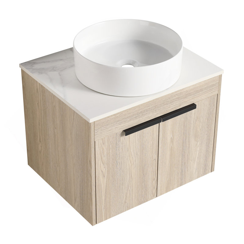 Modern Bathroom Vanity With Ceramic Basin And Soft Close Door, Wall Mounted For A Sleek Look.