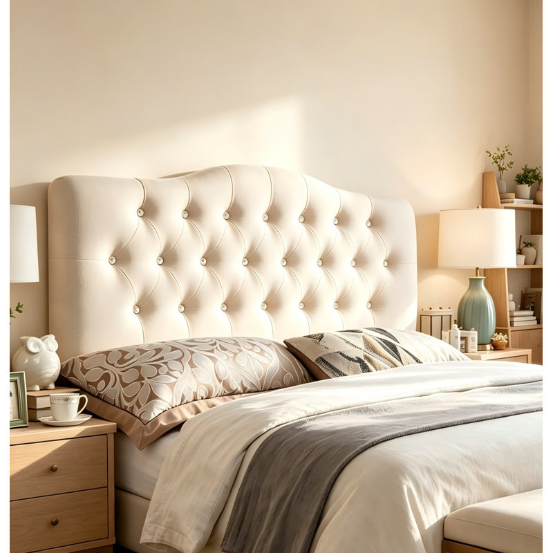 Tête de lit capitonnée Diamond , Très grand lit, Beige-Diamond Button