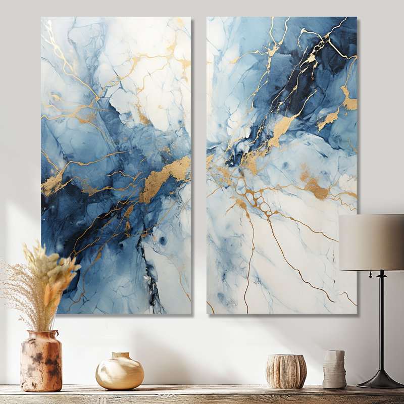 Marbre blanc et bleu orage surdimensionné, H 20 po x l 24 po, Toile tendue sur cadre, Ne s’applique pas