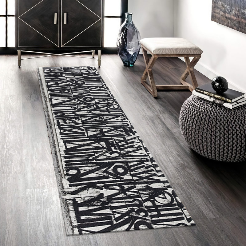 Abstract Geo Pattern Non-Woven Thin Type Printed Rug Ideal for Stylish Modern Home Decor, Rectangle 3'3" x 4'11"