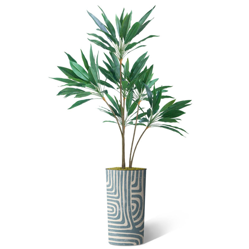 66'' Faux Dracaena Tree in Planter, Thick Line Teal