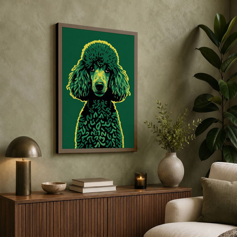 Poodle in Green Modern - Wrapped Canvas, 24x16 - 61.0 x 40.6 cm, Terracotta Border