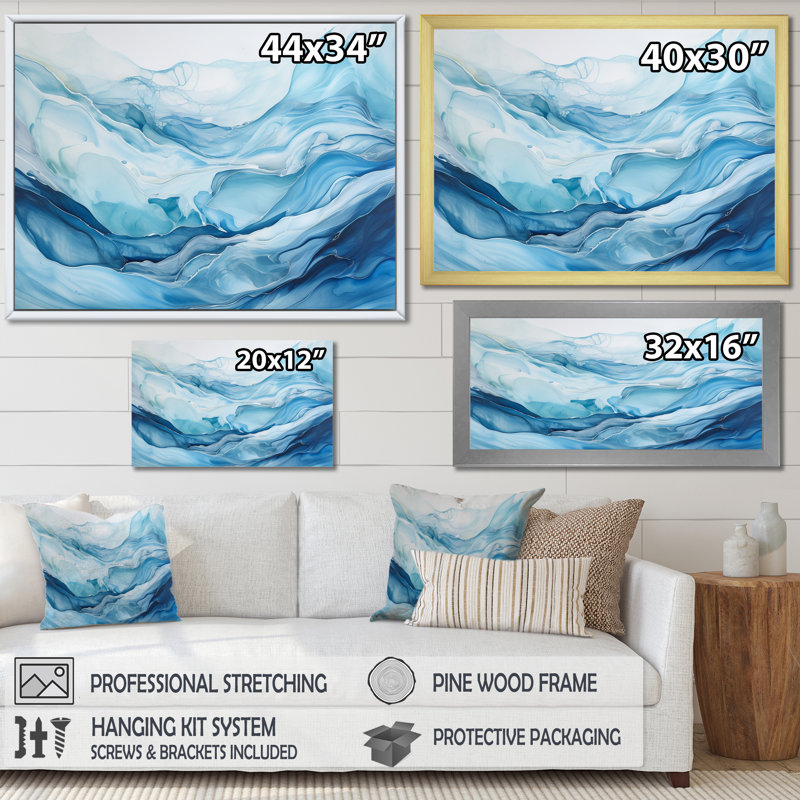 «White and Blue Glacier Charm», reproduction d'art sur toile, Cadre simple noir, H 12 po x l 20 po x P 1 po