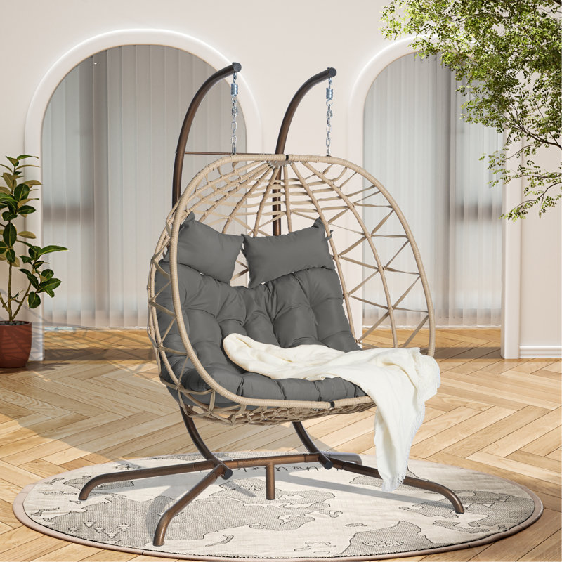Chaise de patio à structure métallique avec support et coussins pour balcon de chambre à coucher, Gris foncé