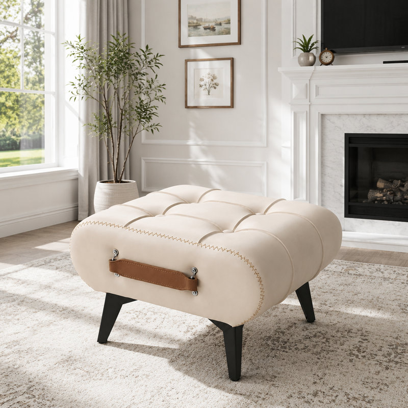 Repose-pieds en cuir de haute qualité, équipé de poignées portatives et de pieds en métal, repose-pieds carré minimaliste moderne