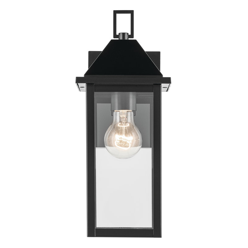 Applique murale d'extérieur 14 "avec verre transparent 14", H 14 po x l 5,75 po x P 7 po, Noir satiné