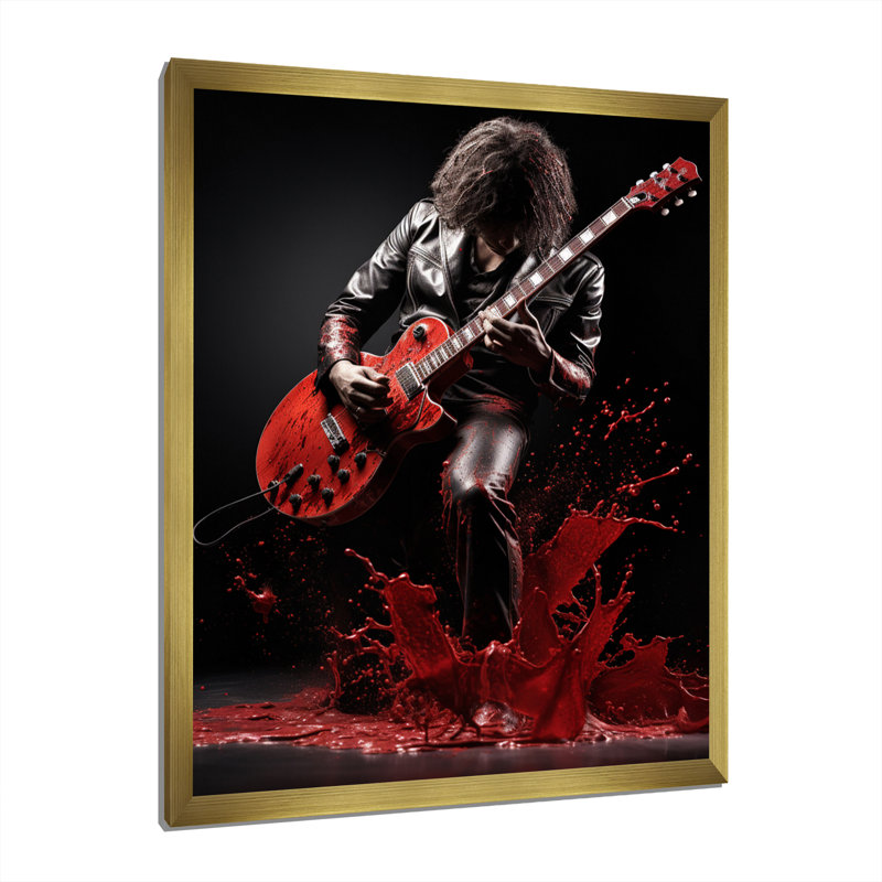 Xabian, rouge, noir, musique, guitare, passion, H 20 po x l 12 po x P 1 po, Encadrement doré
