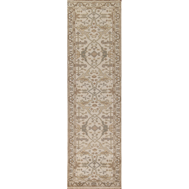 Tapis de couloir oriental All-Over Ivoire Oushak 3 x 12