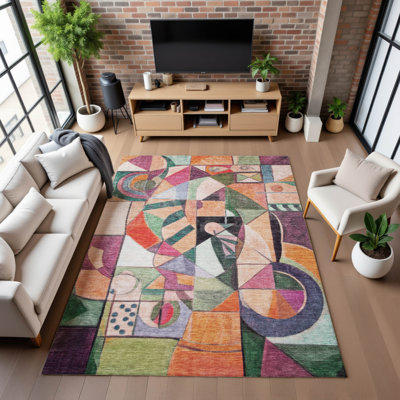 Premium Machine Washable Lubbers AMF1758 Abstract Rug