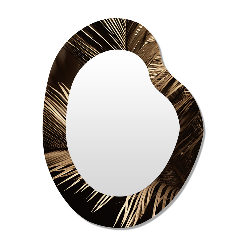 Sepia Serenity Palm Leaves I - Palm Trees Traditional Wall Mirror In Asymmetrical Shapes