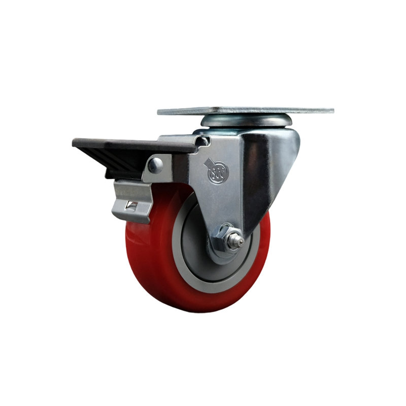 3.5 Inch Poly Wheel Swivel Top Plate Caster Posi Brake Service Caster|SCC-20S3514-PPUB-PLB, Rouge