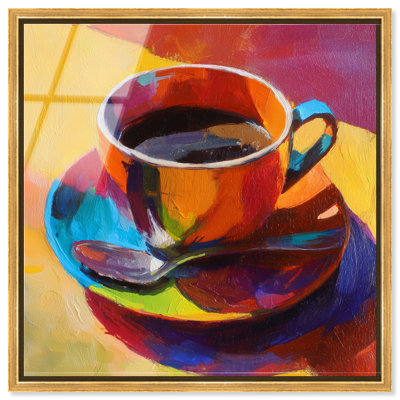 Décoration murale de cuisine à impression acrylique encadrée, tasse colorée de café par Art Remedy, cadre doré, 20 x 20