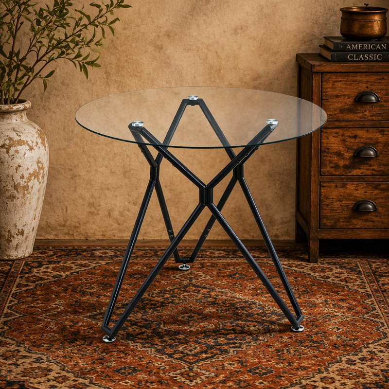 Table de salle à manger ronde en verre trempé de 35,4 pouces, convenant à 1 à 4 personnes, petite table de salle à manger de cuisine peu encombrante, équipée de pieds en métal robustes, convenant à la salle à manger, au salon, en noir