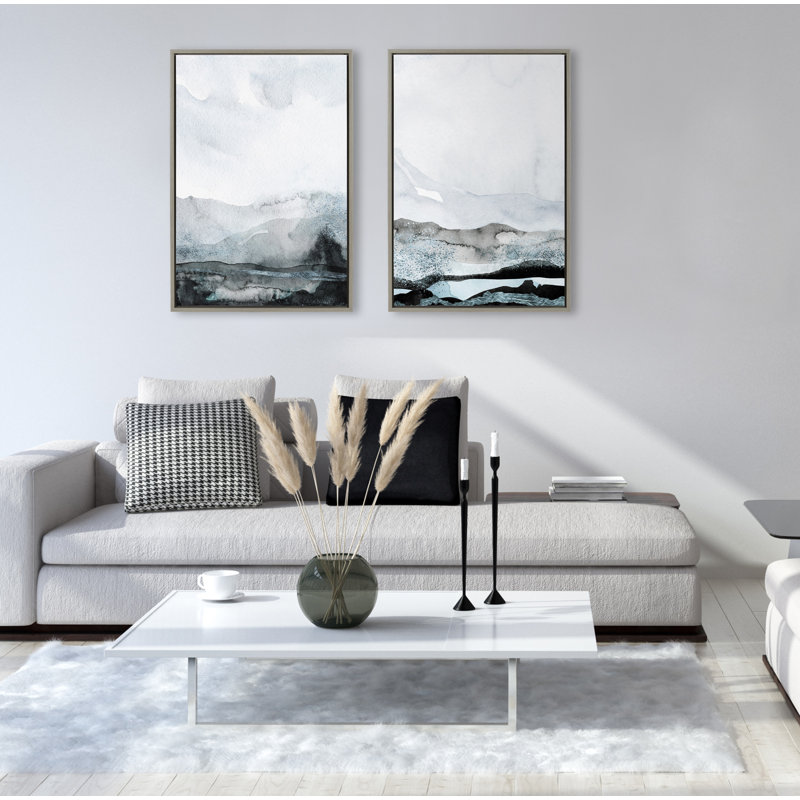 "Blue Layers" par Maja Mitrovic de Makes My Day Happy, ensemble d'art mural sur toile encadrée, 2 pièces 23 x 33, Gris