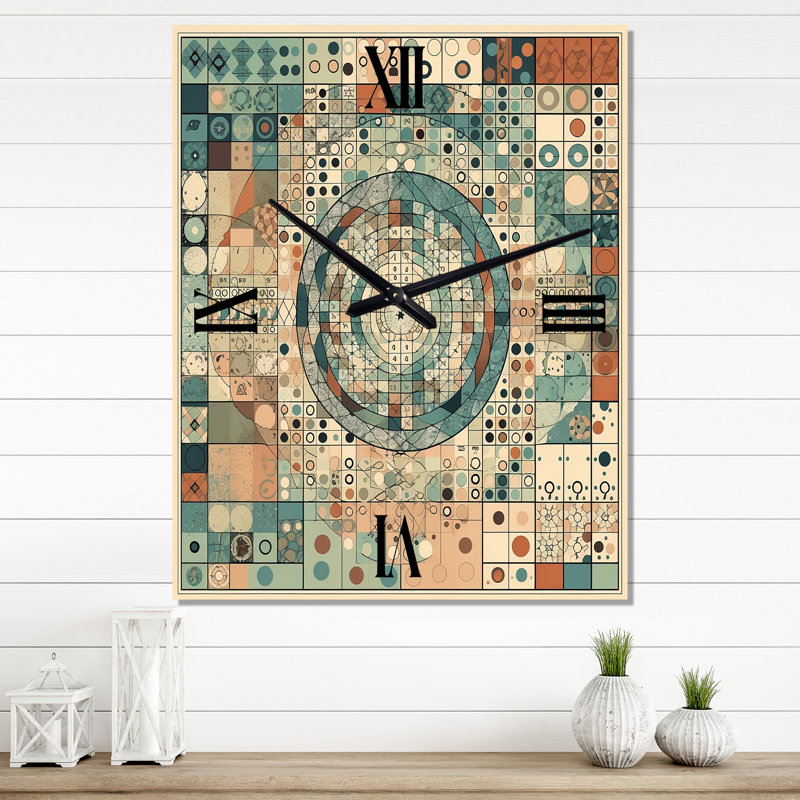 Illustration de mandala rétro The Great Mystery II - horloge murale rétro géométrique moderne, H 40 po x l 30 po x P 1 po