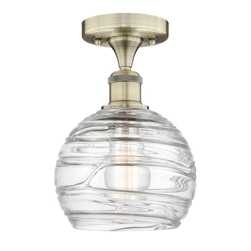 Reales Glass Semi Flush Mount, 13" H x 8" W x 8" D, Antique Brass
